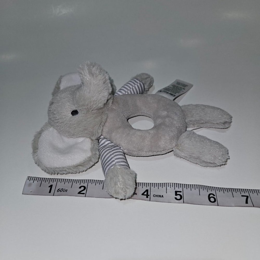 Carter's Gray White Elephant Plush Rattle Baby Toy Lovey Grabber Ring 2019 - Picture 6 of 6
